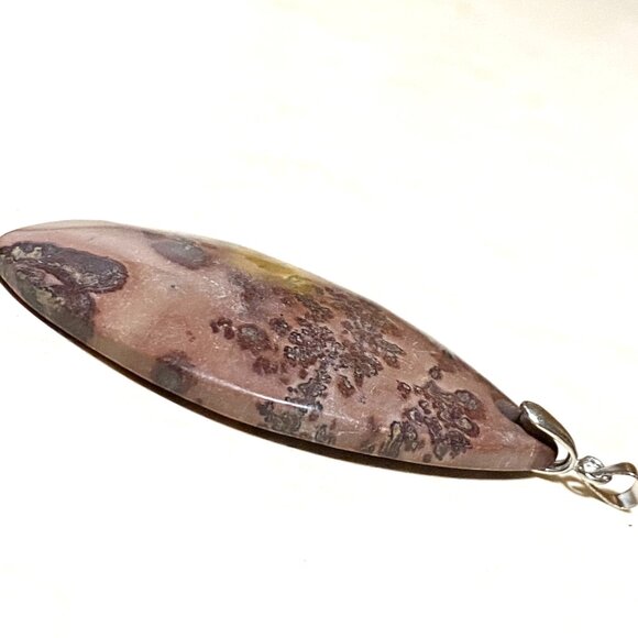 Leaf Shape Cherry Blossom Dendritic Jasper Pendant, Large Genuine Gemstone - Picture 4 of 11